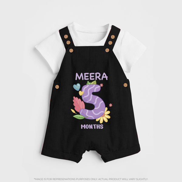 Celebrate Baby's 5th Month | Custom Dungaree Set | Premium Cotton - BLACK - 0 - 5 Months Old (Chest 18")