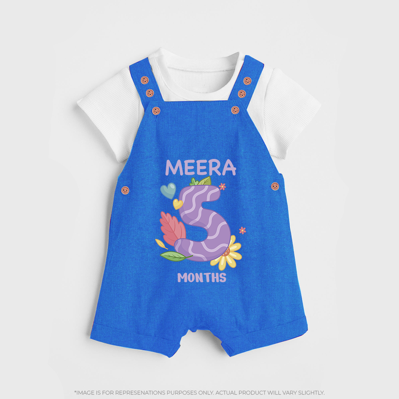 Celebrate Baby's 5th Month | Custom Dungaree Set | Premium Cotton - COBALT BLUE - 0 - 5 Months Old (Chest 18")