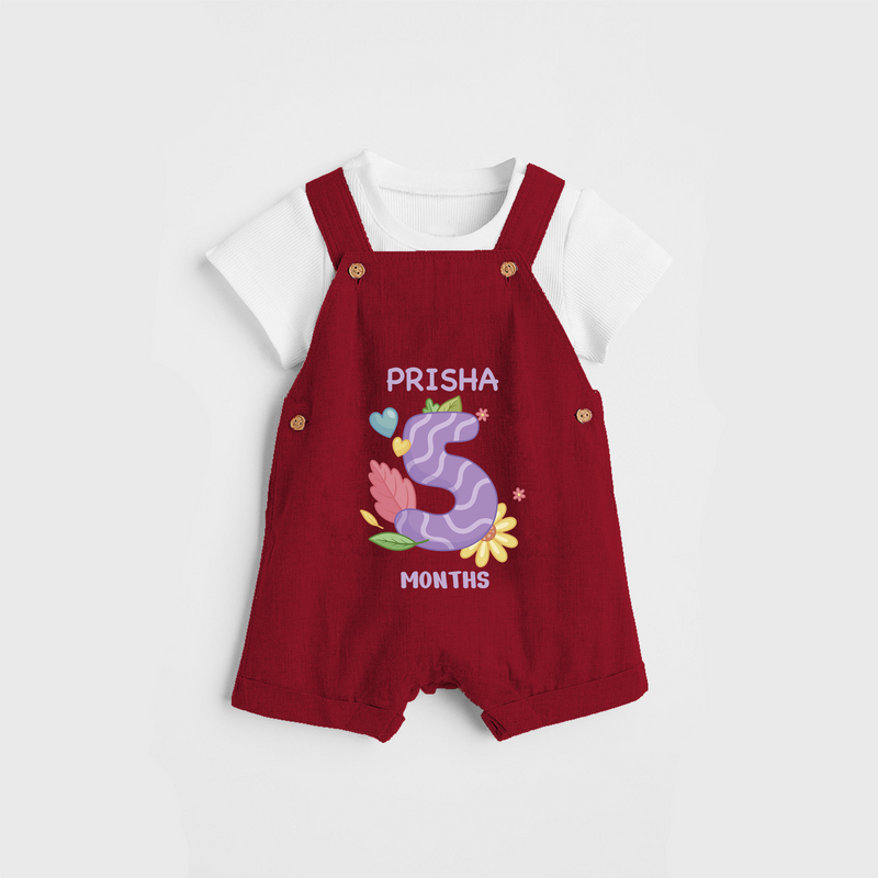 Memorialize your little one's Fifth month with a personalized Dungaree - RED - 0 - 5 Months Old (Chest 17")