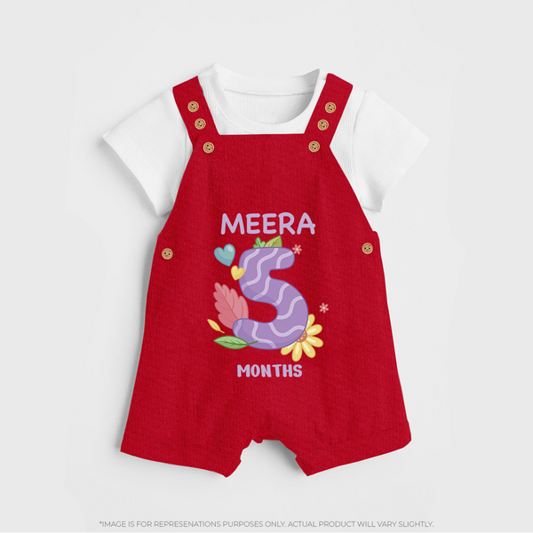 Celebrate Baby's 5th Month | Custom Dungaree Set | Premium Cotton - RED - 0 - 5 Months Old (Chest 18")