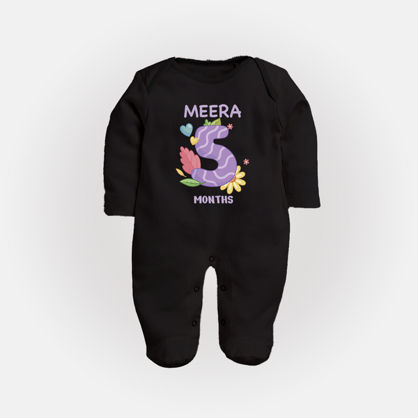 Celebrate Baby's 5th Month | Custom Full Sleeve Bodysuit/ Sleep Suit/ Jumpsuit | Premium Cotton - BLACK - New Born (Chest 7.5")