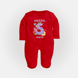 Celebrate Baby's 5th Month | Custom Full Sleeve Bodysuit/ Sleep Suit/ Jumpsuit | Premium Cotton - RED - New Born (Chest 7.5")