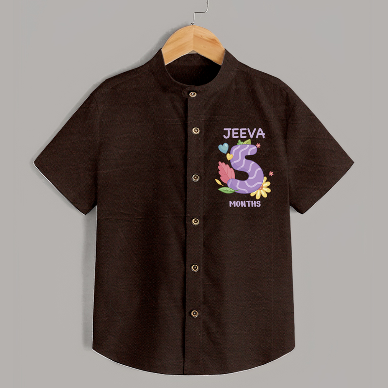 Celebrate Baby's 5th Month | Custom Shirt | Premium Cotton - CHOCOLATE BROWN - 0 - 6 Months Old (Chest 23")