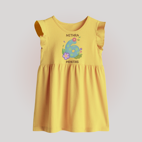 Celebrate Baby's 6th Month | Custom Baby Frock | Premium Cotton - PASTEL YELLOW - 0 - 3 Months Old (Chest 17")