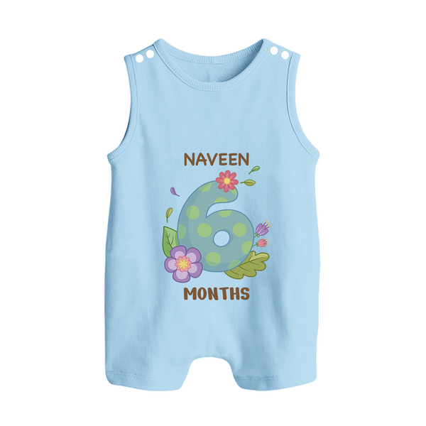 Celebrate Baby's 6th Month | Custom Romper Suit/ Sleeveless Romper | Premium Cotton - BABY BLUE - 0 - 5 Months Old (Chest 18")