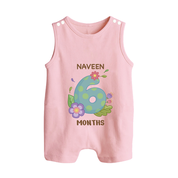Celebrate Baby's 6th Month | Custom Romper Suit/ Sleeveless Romper | Premium Cotton - BABY PINK - 0 - 5 Months Old (Chest 18")