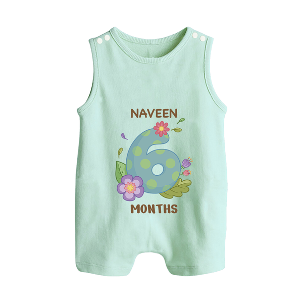 Celebrate Baby's 6th Month | Custom Romper Suit/ Sleeveless Romper | Premium Cotton - MINT GREEN - 0 - 5 Months Old (Chest 18")