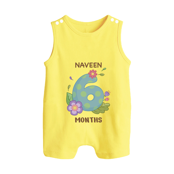 Celebrate Baby's 6th Month | Custom Romper Suit/ Sleeveless Romper | Premium Cotton - PASTEL YELLOW - 0 - 5 Months Old (Chest 18")