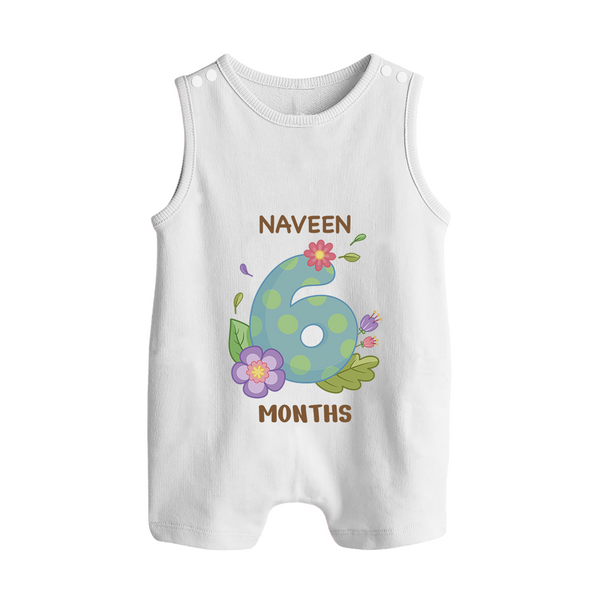Celebrate Baby's 6th Month | Custom Romper Suit/ Sleeveless Romper | Premium Cotton - WHITE - 0 - 5 Months Old (Chest 18")