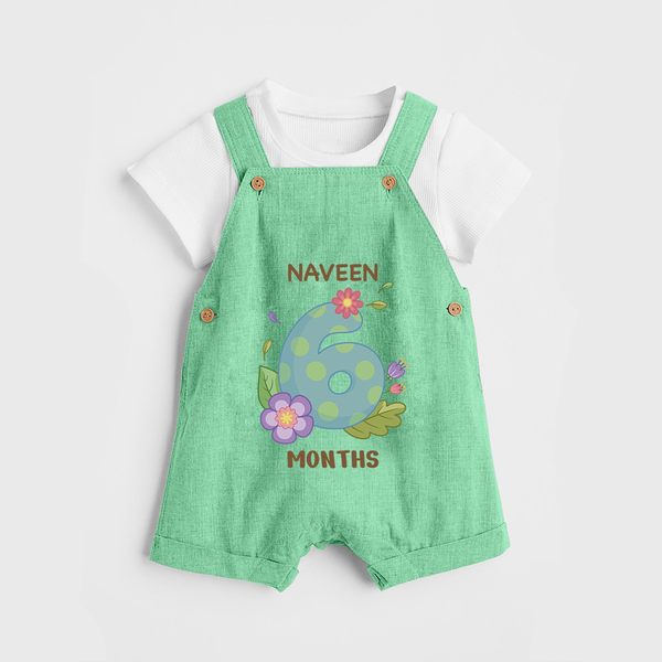 Celebrate Baby's 6th Month | Custom Dungaree Set | Premium Cotton - GREEN - 0 - 5 Months Old (Chest 18")