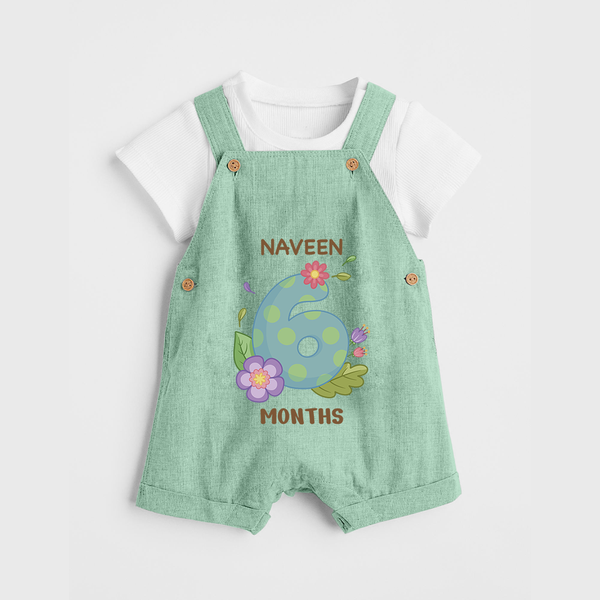 Celebrate Baby's 6th Month | Custom Dungaree Set | Premium Cotton - MINT GREEN - 0 - 5 Months Old (Chest 18")