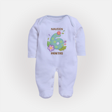 Celebrate Baby's 6th Month | Custom Full Sleeve Bodysuit/ Sleep Suit/ Jumpsuit | Premium Cotton - BABY BLUE - New Born (Chest 7.5")