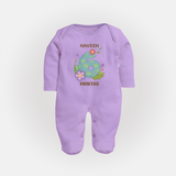 Celebrate Baby's 6th Month | Custom Full Sleeve Bodysuit/ Sleep Suit/ Jumpsuit | Premium Cotton - LILAC - New Born (Chest 7.5")