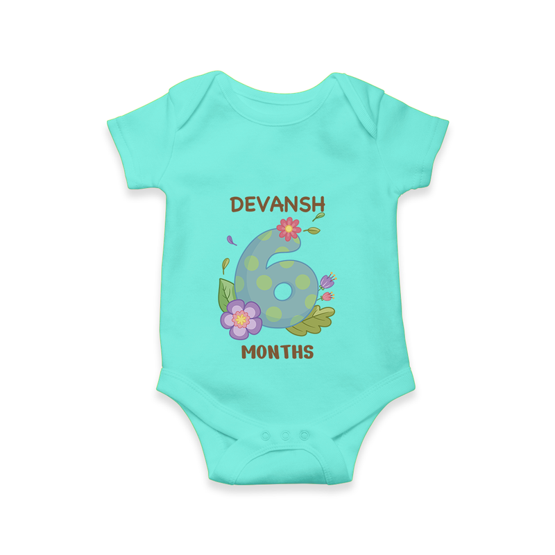 Memorialize your little one's Sixth month with a personalized romper/onesie - ARCTIC BLUE - 0 - 3 Months Old (Chest 16")