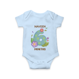 Celebrate Baby's 6th Month | Custom Romper/Onesie | Premium Cotton - BABY BLUE - New Born (Chest 14")