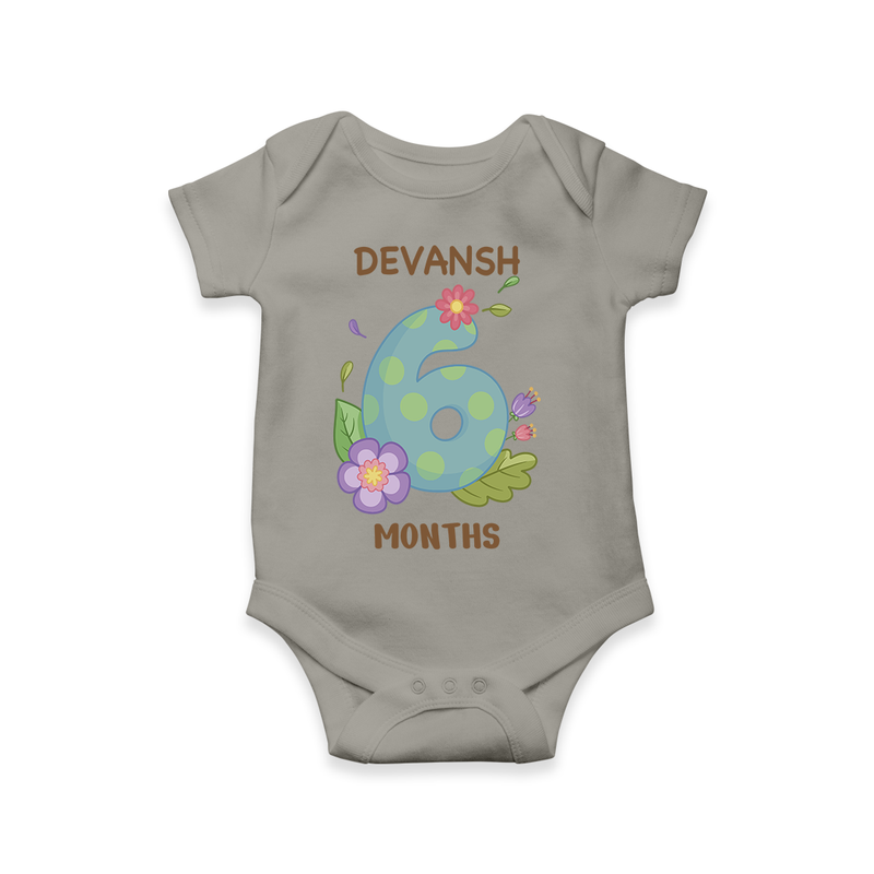 Memorialize your little one's Sixth month with a personalized romper/onesie - GREY - 0 - 3 Months Old (Chest 16")
