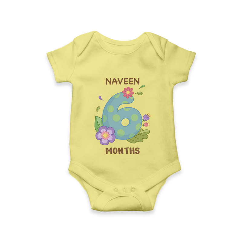 Celebrate Baby's 6th Month | Custom Romper/Onesie | Premium Cotton - PASTEL YELLOW - New Born (Chest 14")