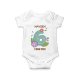 Celebrate Baby's 6th Month | Custom Romper/Onesie | Premium Cotton - WHITE - New Born (Chest 14")