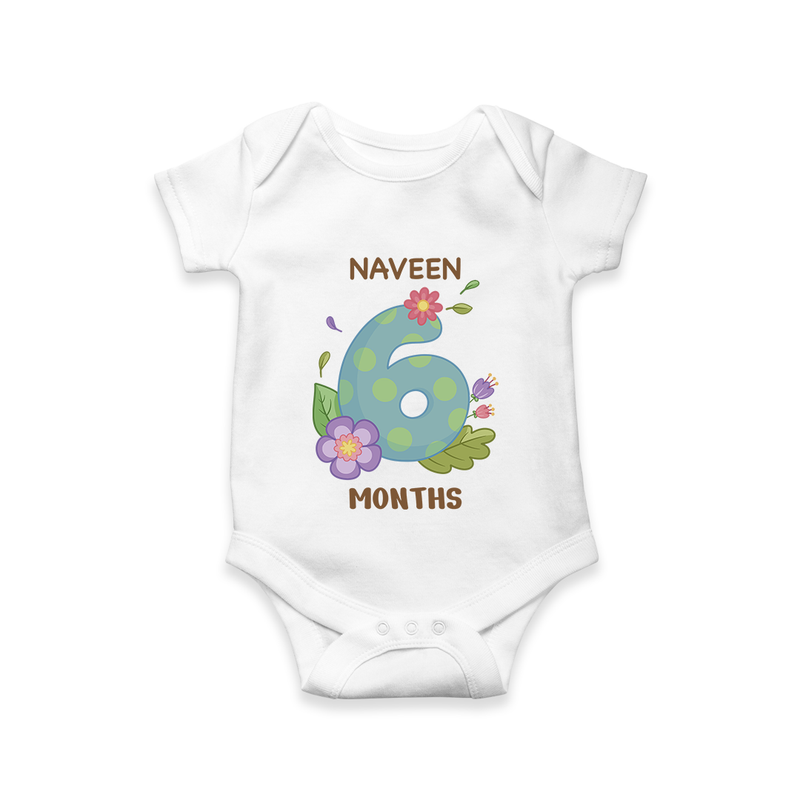 Celebrate Baby's 6th Month | Custom Romper/Onesie | Premium Cotton - WHITE - New Born (Chest 14")