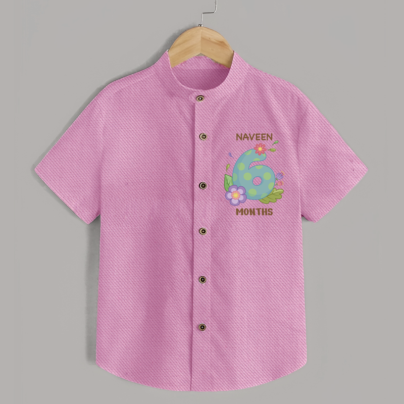 Celebrate Baby's 6th Month | Custom Shirt | Premium Cotton - BABY PINK - 0 - 6 Months Old (Chest 23")
