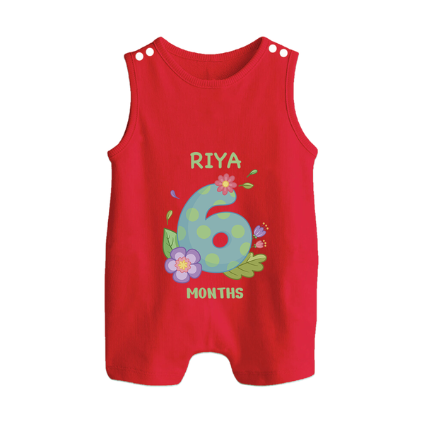 Celebrate Baby's 6th Month | Custom Romper Suit/ Sleeveless Romper | Premium Cotton - RED - 0 - 5 Months Old (Chest 18")