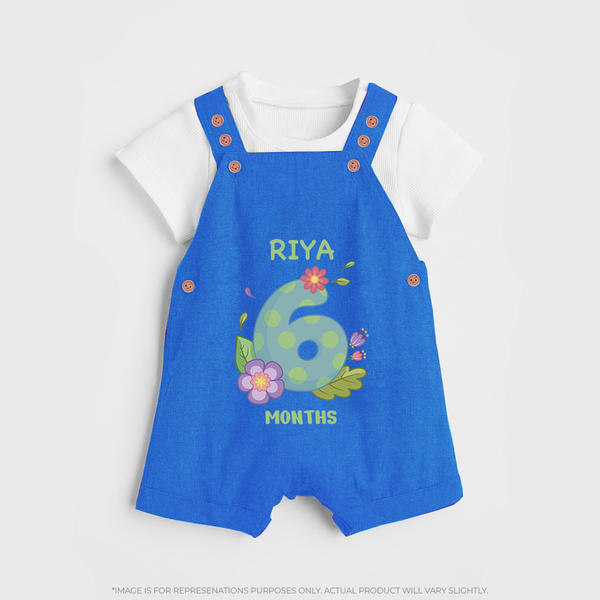 Celebrate Baby's 6th Month | Custom Dungaree Set | Premium Cotton - COBALT BLUE - 0 - 5 Months Old (Chest 18")