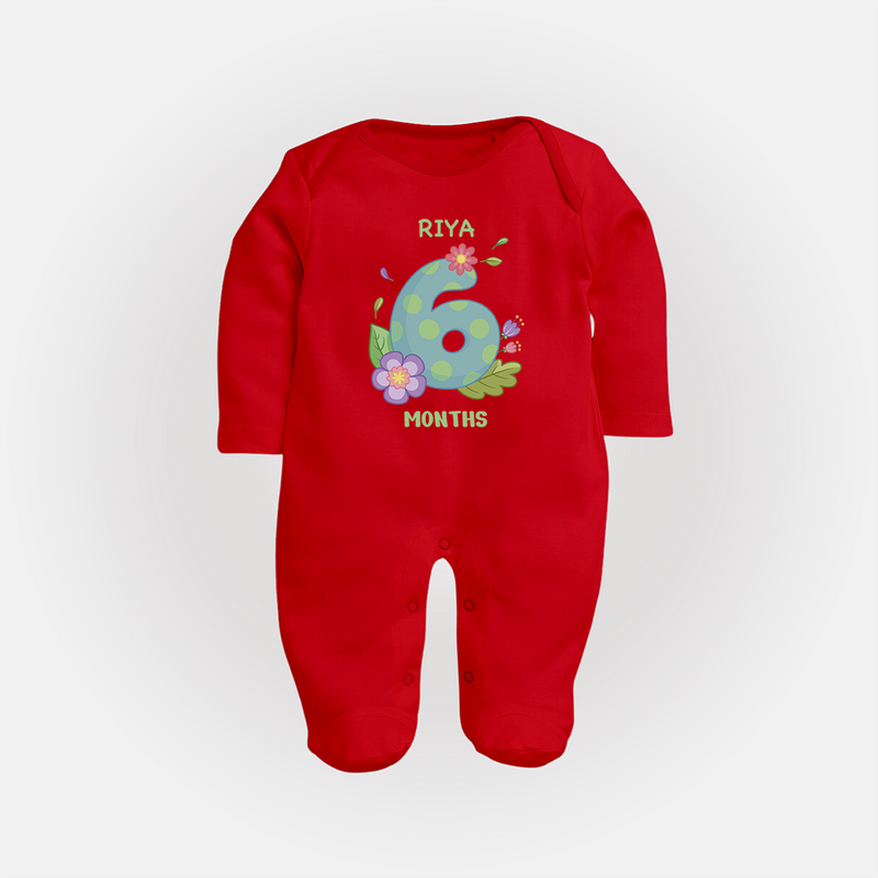 Dress Your Little One In Our Enchanting Customized Baby Sleep Suit For Their 6-Month Celebration - RED - New Born (Chest 7.5")