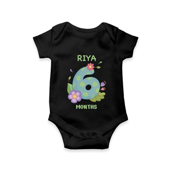 Celebrate Baby's 6th Month | Custom Romper/Onesie | Premium Cotton - BLACK - New Born (Chest 14")