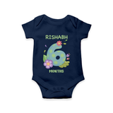 Memorialize your little one's Sixth month with a personalized romper/onesie - NAVY BLUE - 0 - 3 Months Old (Chest 16")