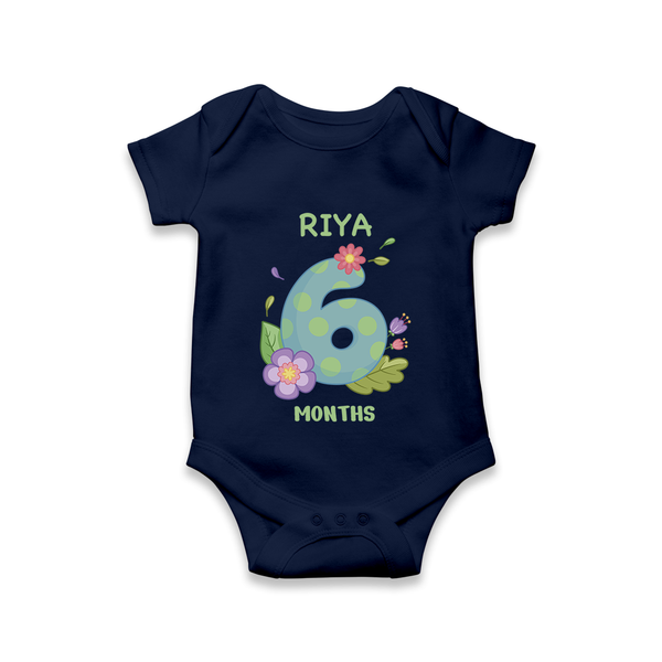 Celebrate Baby's 6th Month | Custom Romper/Onesie | Premium Cotton - NAVY BLUE - New Born (Chest 14")