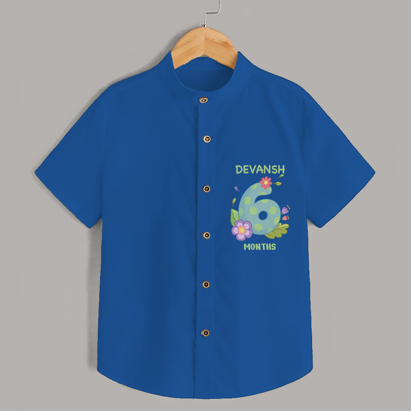 Memorialize your little one's Sixth month Birthday with a personalized Shirt - COBALT BLUE - 0 - 6 Months Old (Chest 21")