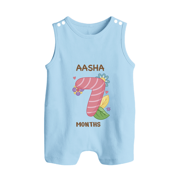 Celebrate Baby's 7th Month | Custom Romper Suit/ Sleeveless Romper | Premium Cotton - BABY BLUE - 0 - 5 Months Old (Chest 18")