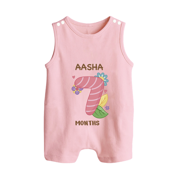 Celebrate Baby's 7th Month | Custom Romper Suit/ Sleeveless Romper | Premium Cotton - BABY PINK - 0 - 5 Months Old (Chest 18")