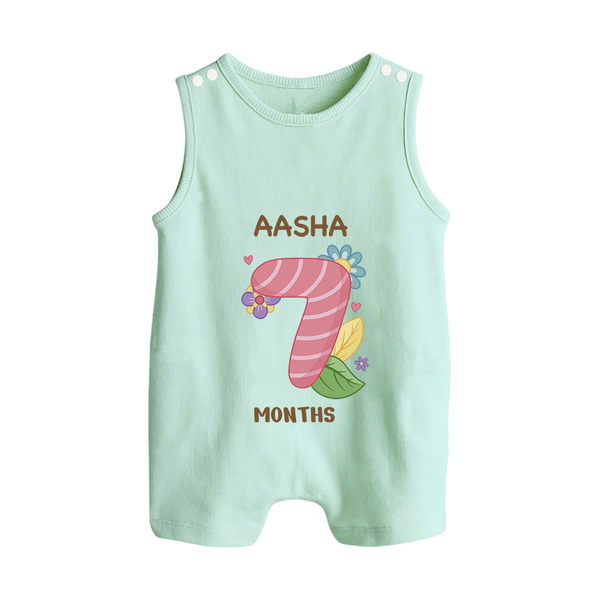 Celebrate Baby's 7th Month | Custom Romper Suit/ Sleeveless Romper | Premium Cotton - MINT GREEN - 0 - 5 Months Old (Chest 18")