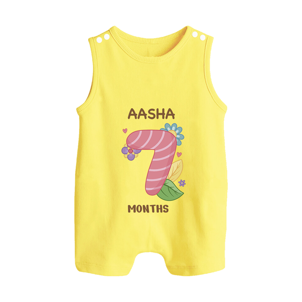 Celebrate Baby's 7th Month | Custom Romper Suit/ Sleeveless Romper | Premium Cotton - PASTEL YELLOW - 0 - 5 Months Old (Chest 18")