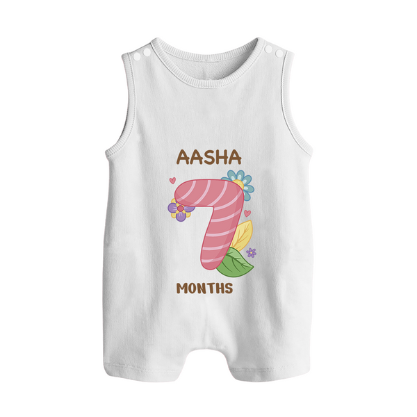 Celebrate Baby's 7th Month | Custom Romper Suit/ Sleeveless Romper | Premium Cotton - WHITE - 0 - 5 Months Old (Chest 18")