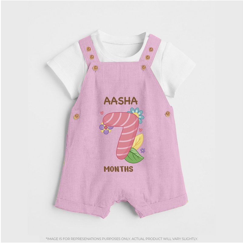 Celebrate Baby's 7th Month | Custom Dungaree Set | Premium Cotton - BABY PINK - 0 - 5 Months Old (Chest 18")