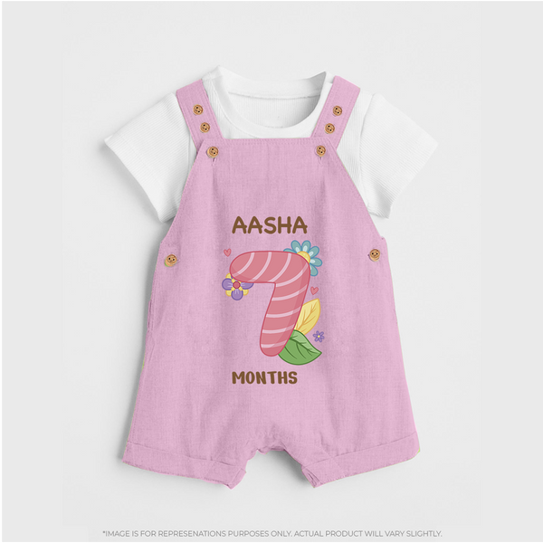 Celebrate Baby's 7th Month | Custom Dungaree Set | Premium Cotton - BABY PINK - 0 - 5 Months Old (Chest 18")