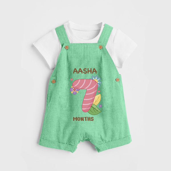 Celebrate Baby's 7th Month | Custom Dungaree Set | Premium Cotton - GREEN - 0 - 5 Months Old (Chest 18")