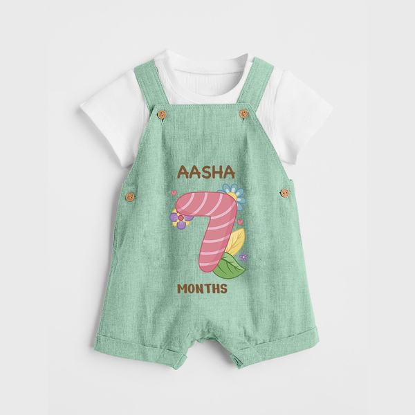 Celebrate Baby's 7th Month | Custom Dungaree Set | Premium Cotton - MINT GREEN - 0 - 5 Months Old (Chest 18")