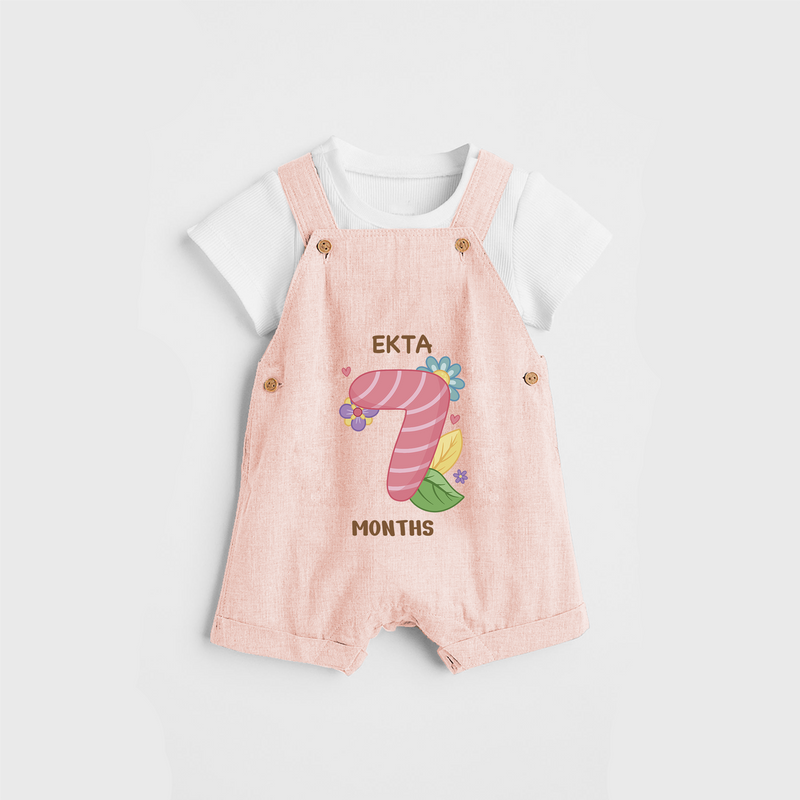 Memorialize your little one's Seventh month with a personalized Dungaree - PEACH - 0 - 5 Months Old (Chest 17")