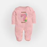 Celebrate Baby's 7th Month | Custom Full Sleeve Bodysuit/ Sleep Suit/ Jumpsuit | Premium Cotton - BABY PINK - New Born (Chest 7.5")