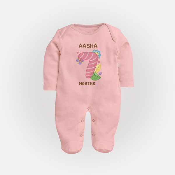 Celebrate Baby's 7th Month | Custom Full Sleeve Bodysuit/ Sleep Suit/ Jumpsuit | Premium Cotton - BABY PINK - New Born (Chest 7.5")