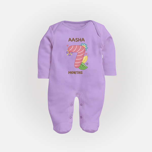 Celebrate Baby's 7th Month | Custom Full Sleeve Bodysuit/ Sleep Suit/ Jumpsuit | Premium Cotton - LILAC - New Born (Chest 7.5")