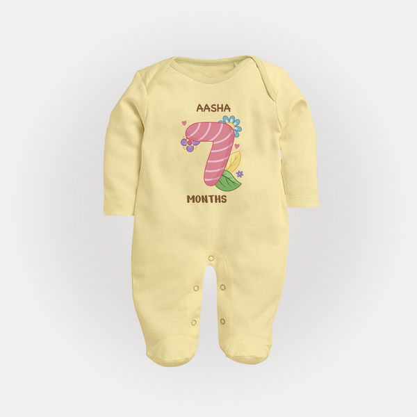 Dress Your Little One In Our Enchanting Customized Baby Sleep Suit For Their 7-Month Celebration - PASTEL YELLOW - New Born (Chest 7.5")