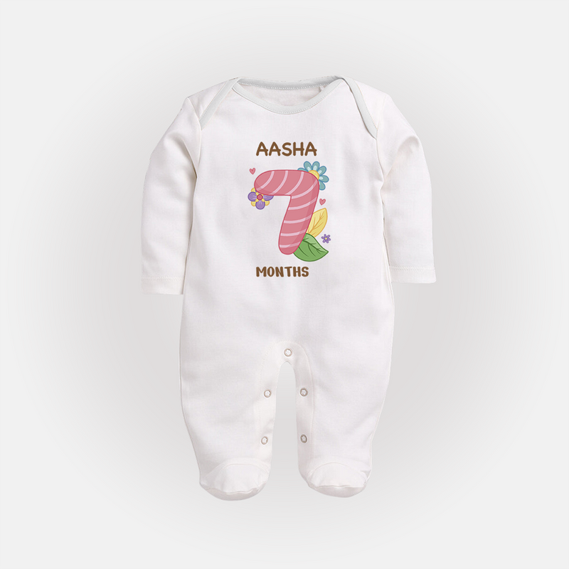 Celebrate Baby's 7th Month | Custom Full Sleeve Bodysuit/ Sleep Suit/ Jumpsuit | Premium Cotton - WHITE - New Born (Chest 7.5")