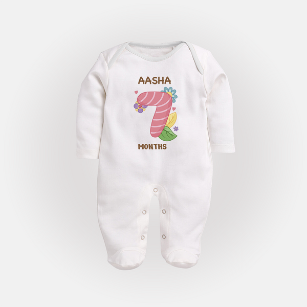 Celebrate Baby's 7th Month | Custom Full Sleeve Bodysuit/ Sleep Suit/ Jumpsuit | Premium Cotton - WHITE - New Born (Chest 7.5")
