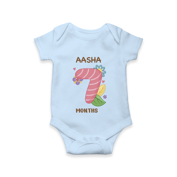 Celebrate Baby's 7th Month | Custom Romper/Onesie | Premium Cotton - BABY BLUE - New Born (Chest 14")