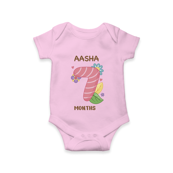 Celebrate Baby's 7th Month | Custom Romper/Onesie | Premium Cotton - BABY PINK - New Born (Chest 14")