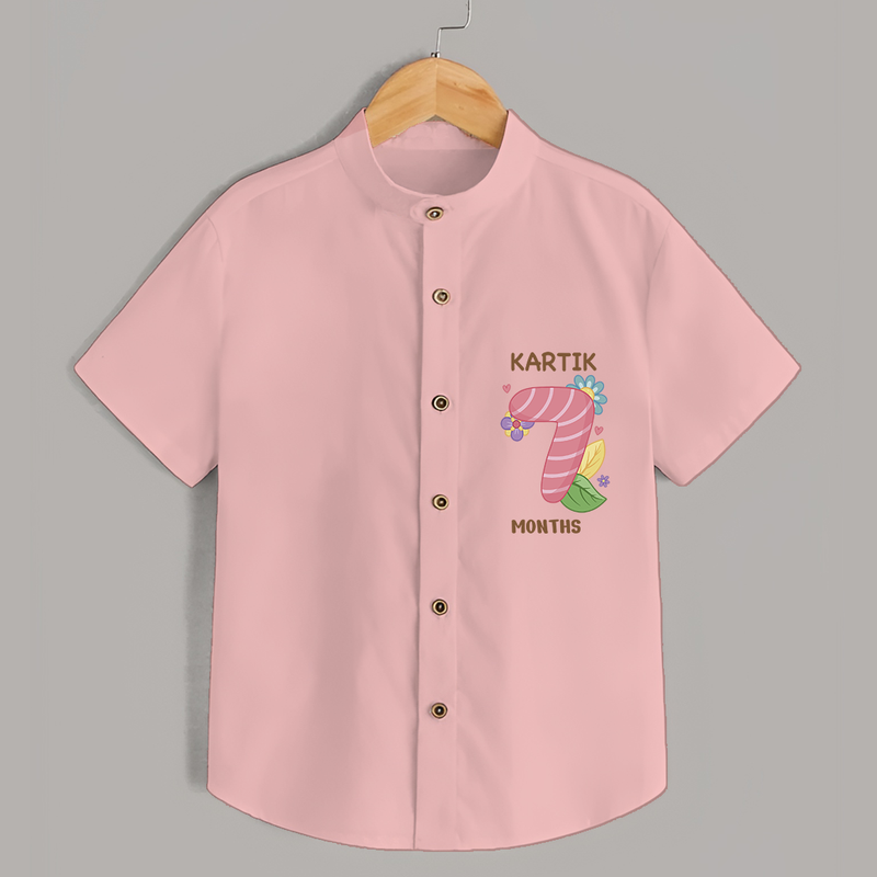 Memorialize your little one's Seventh month Birthday with a personalized Shirt - PEACH - 0 - 6 Months Old (Chest 21")
